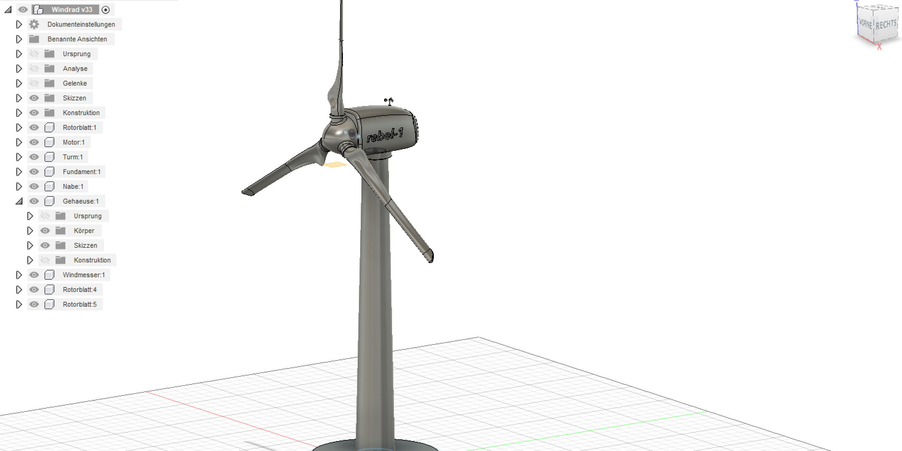Modell einer Windkraftanlage in Fusion360