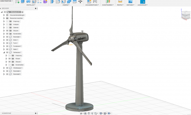 Modell einer Windkraftanlage in Fusion360